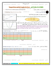 أوراق عمل الدرس الأول المماسات وطول المنحني من الوحدة الثانية الصف 12 المتقدم رياضيات الفصل الأول