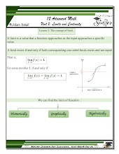 أوراق عمل درس The concept of limit الرياضيات منهج انجليزي الصف 12 متقدم الفصل 1