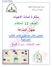 مذكرة أحياء جهاز المناعة مع حلول الكتاب صف ثاني عشر متقدم فصل 3